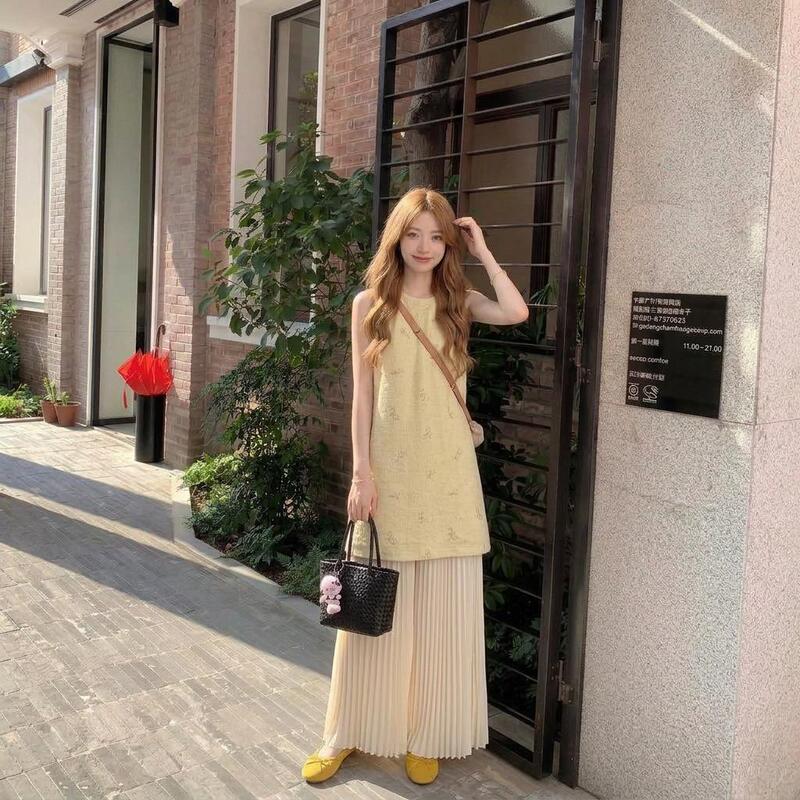 French-Style Faux Two-Piece Chanel-Inspired Dress for Women, Summer Light Luxury High-End Beach Vacation Elegant Trendy Long Dress