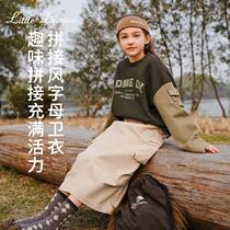 Girls patchwork style letter sweatshirt 2024 spring and autumn new medium and large childrens silhouette round neck temperament fashionable silhouette top