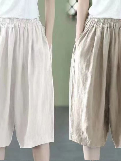 棉麻五分裤短裤女夏季薄款高腰宽松显瘦休闲裤直筒阔腿裤2025新款