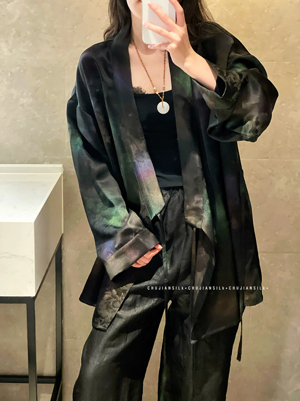 [Cat's Eye] 50mm 100% Mulberry Silk Xiangyunsha Robe, Same Style as Liu Shishi, Loose Shawl, New Chinese Style