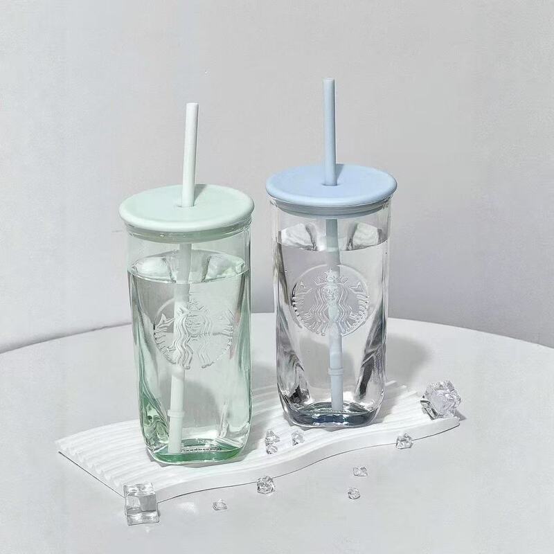 Starbucks Cup Natural Series Blue Glacier Triangular Glass Straw Cup Small Fresh Large Capacity Water Cup Gift