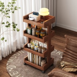 All Solid Wood Mobile Storage Rack Floor-Standing Bookshelf Living Room Wheeled Trolley Household Snack Rack Multi-Layer Storage Rack