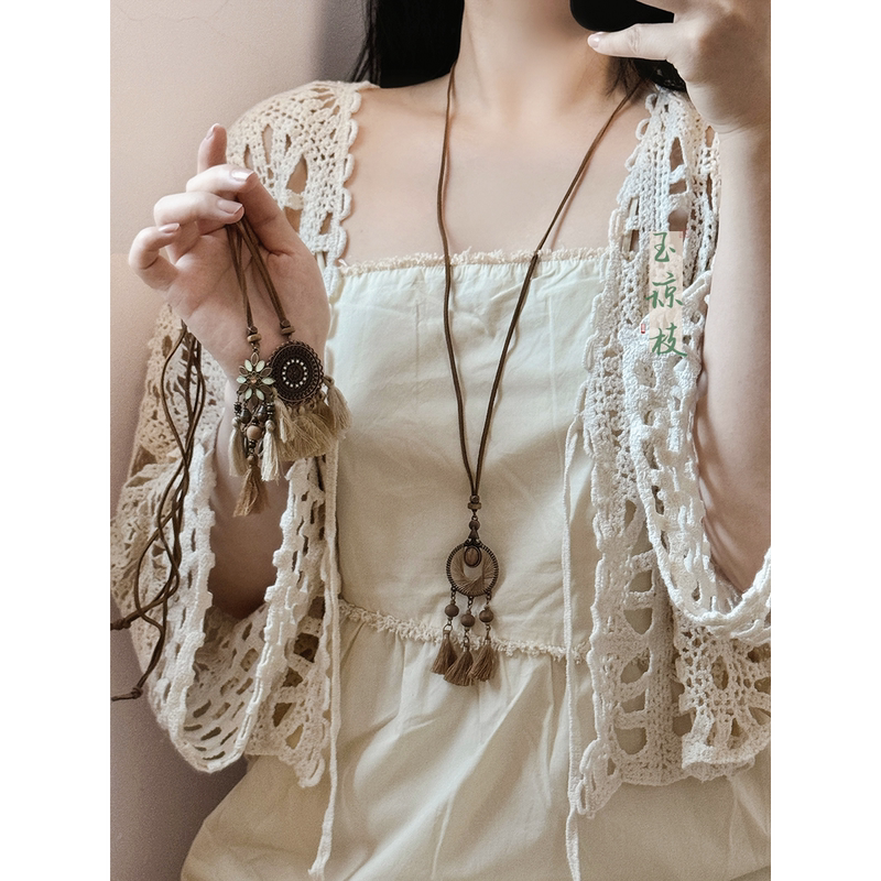 Exotic Ethnic Style Tassel Flower Necklace for Women, Bohemian Vacation Style Clavicle Chain Accessory, Long Sweater Chain Exotic Ethnic Style Tassel Flower Necklace for Women, Bohemian Vacation Style Clavicle Chain Accessory, Long Sweater Chain