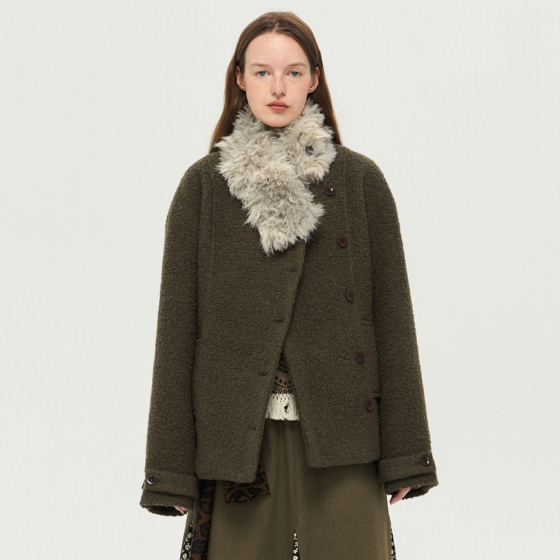 { Local Tag } Winter Xipu Mousse Fur Collar Padded Warm Moss Green Wool Blend Coat Jacket { Local Tag } Winter Xipu Mousse Fur Collar Padded Warm Moss Green Wool Blend Coat Jacket
