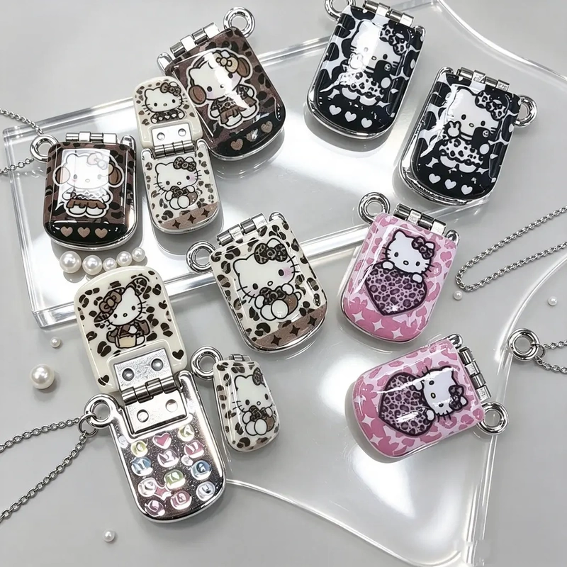 Mini Foldable Portable Keychain Series Flip-Top DIY Accessories Leopard Print Metal Chain Cute Cartoon Creative Bag Charm