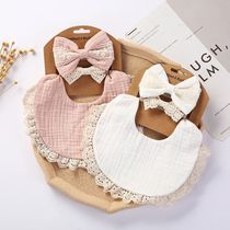 3Pcs Set Solid Muslin Bamboo Bamboo Bib Tassel Lace Boy