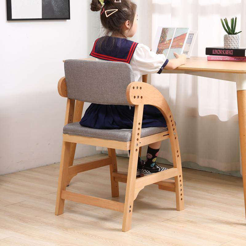 Solid wood children's chair, dining chair, writing desk and chair, liftable, multi-functional posture correcting student chair, home backrest s^