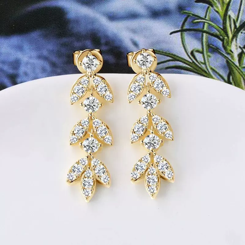 Серьги висячие Anziw люстровые Moissanite листовая подвеска реального качества