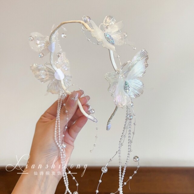 Super Fairy Butterfly Tassel Headband for Girls, Ancient Style Hanfu Headwear, Little Girl Performance Catwalk Hairpin, Girls' Headband