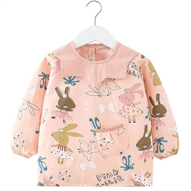 Smock for baby girls to wear as a foreign-style pure cotton children's apron, waterproof and dirt-proof, long-sleeved, thin, reverse dressing and eating protective clothing