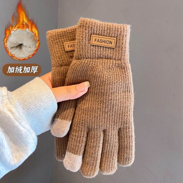 Gloves for women, winter warm plus velvet and thickened cycling knitted non-slip touch screen anti-cold cycling gloves and sports socks