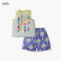 Little maven2024 summer childrens pure cotton suit boys sleeveless vest shorts childrens clothing