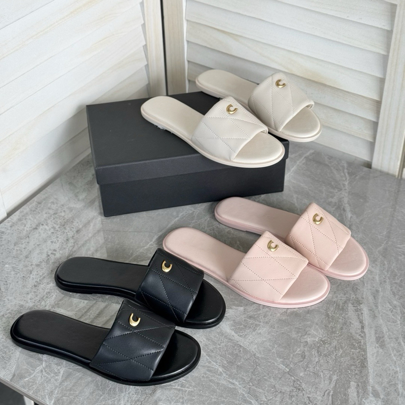 Foreign Trade Order 2025 Early Spring New Style Unique Electric Embroidery Craftsmanship Metal Buckle Slip-On Flat Genuine Leather Slippers for Women
