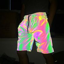 Rainbow Color Reflective Hip Hop Shorts Men Women Harajuku C