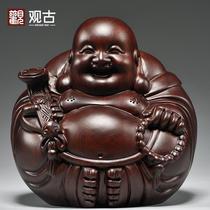 Ebony carved Maitreya Buddha statue seated laughing Buddha peaceful ornaments living room TV cabinet entrance hall decoration crafts