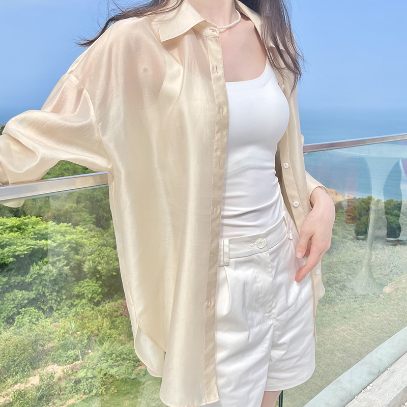 Patna Tencel Cooling Shirt White Top Casual Women's Lightweight Shirt Lyocell Blouse Cardigan