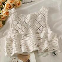 French retro hollow daisy knitted forest vest for women with design short V-neck vest outer top