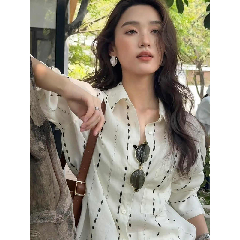Korean-Style Striped Linen Shirt for Women, New Summer Thin Loose-Fitting Water Drop Design Long-Sleeved Sun Protection Shirt Jacket