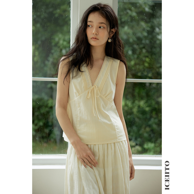 [Clearance Sale] Iceiito*Butterfly* Bow-Tie Lace Trim French Vintage Sleeveless Blouse