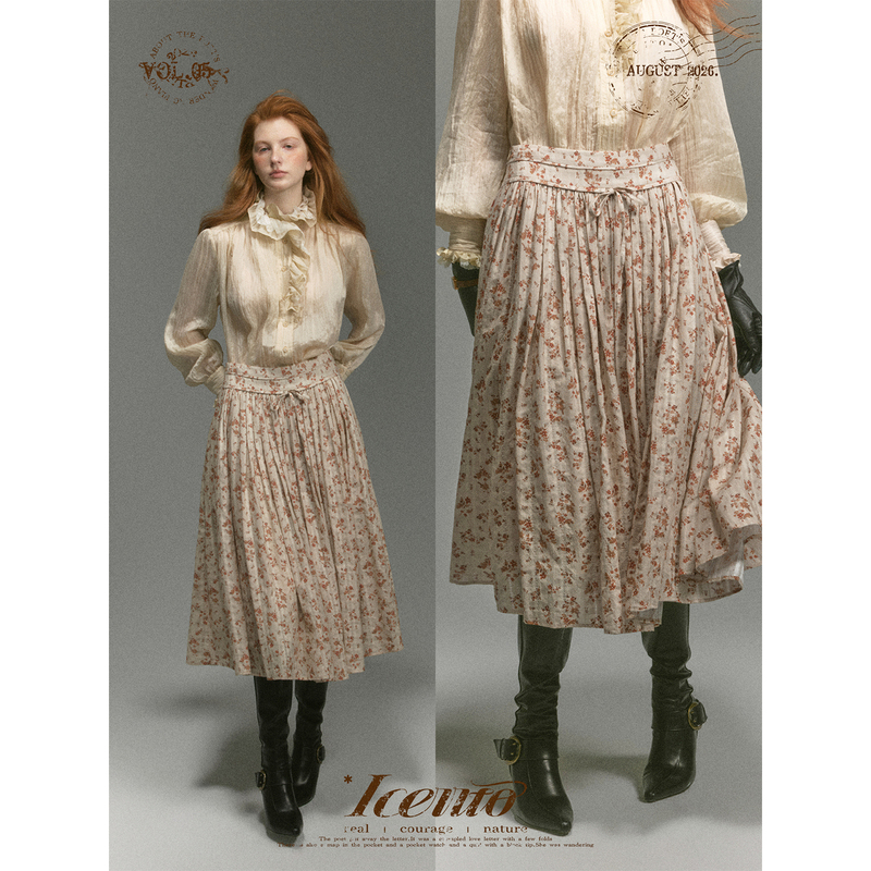 Iceiito*Ephesus* Retro Literary Style Vacation Date Atmosphere Lace-Up Floral Skirt Iceiito*Ephesus* Retro Literary Style Vacation Date Atmosphere Lace-Up Floral Skirt