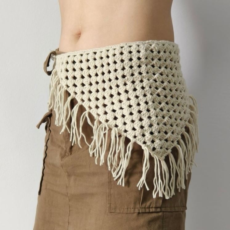 Bohemian Ethnic Style Lace-Up Triangle Scarf with Hand-Woven Cotton Thread, Fashionable Layering Accessory for Hot Girls