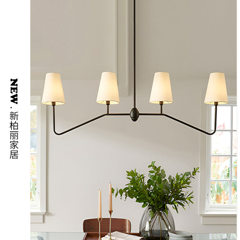American-Style Vintage Vc1:1 Piaf All-Copper Dining Room Chandelier, French Retro Designer Island Table Tea Table Linear Chandelier