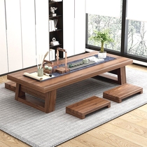 Simple solid wood Japanese tea table Zen balcony tatami coffee table long low table simple economical long table