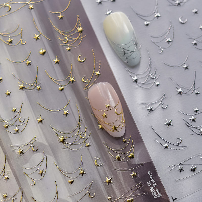 Gold Moon and Star French Tassel Nail Stickers Tomoni Star and Moon Necklace Strip Nail Decoration Stickers