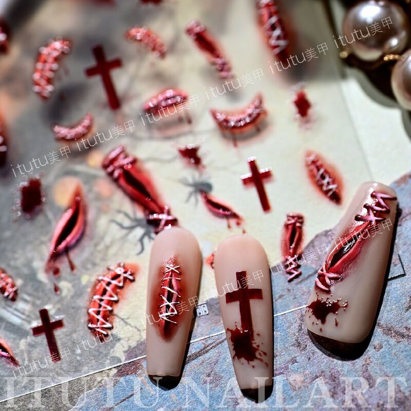 Halloween Scarlet Mary's Creepy Eyes Cross-Border 5D Nail Art Stickers Internet Celebrity Cross Flower Personalized Nail Decoration Stickers Halloween Scarlet Mary's Creepy Eyes Cross-Border 5D Nail Art Stickers Internet Celebrity Cross Flower Personalized Nail Decoration Stickers