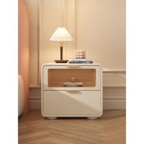 Cream style bedside table solid wood light luxury high-end modern simple bedroom bedside table installation-free leather small cabinet