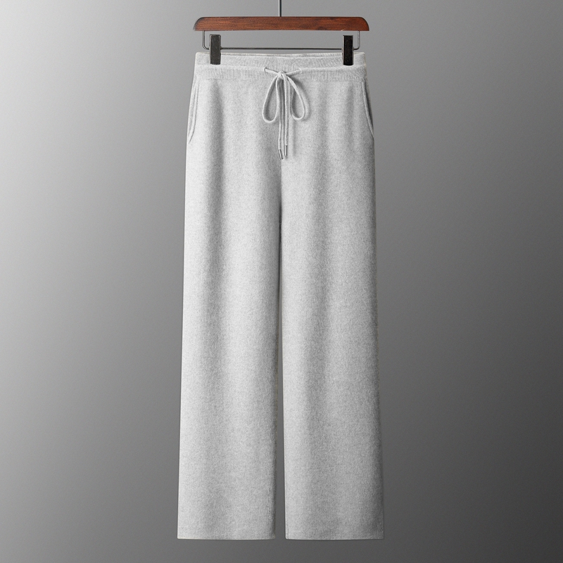 Autumn and Winter 100% Pure Wool Pants for Men, Thickened, Loose, Warm, Suitable for Outdoor Wear, Casual Versatile Knit Wide-Leg Pants