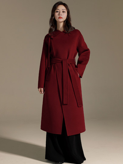 New Chinese style Ancora red cashmere coat jacket 2024 autumn and winter new style plate buckle double-sided woolen high-end coat for women