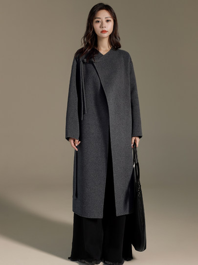 New Chinese style Ancora red cashmere coat jacket 2024 autumn and winter new style plate buckle double-sided woolen high-end coat for women