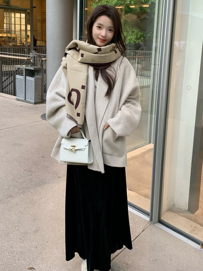 Double-Sided Wool Coat 2025 Autumn and Winter New Style Petite Scarf Collar Loose Silhouette High-End Wool Coat for Women