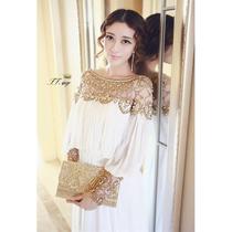 2024 spring Australian French annual meeting dress heavy industry beaded chiffon long-sleeved white dress long skirt 5515