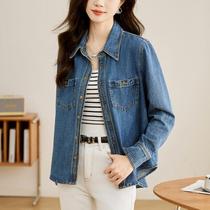 Denim shirt womens long sleeve 2024 new spring chic and beautiful small shirt early spring shirt small fashion top
