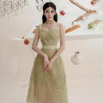 Vietnamese niche design 2024 new summer green mesh star moon suspender dress 1314