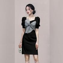 2024 new summer womens clothing temperament sexy bow gauze puff short-sleeved slim dress skirt 9541