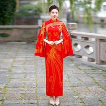 Retro womens stand collar improved cheongsam dress spring and autumn long sleeve long cheongsam dress catwalk style
