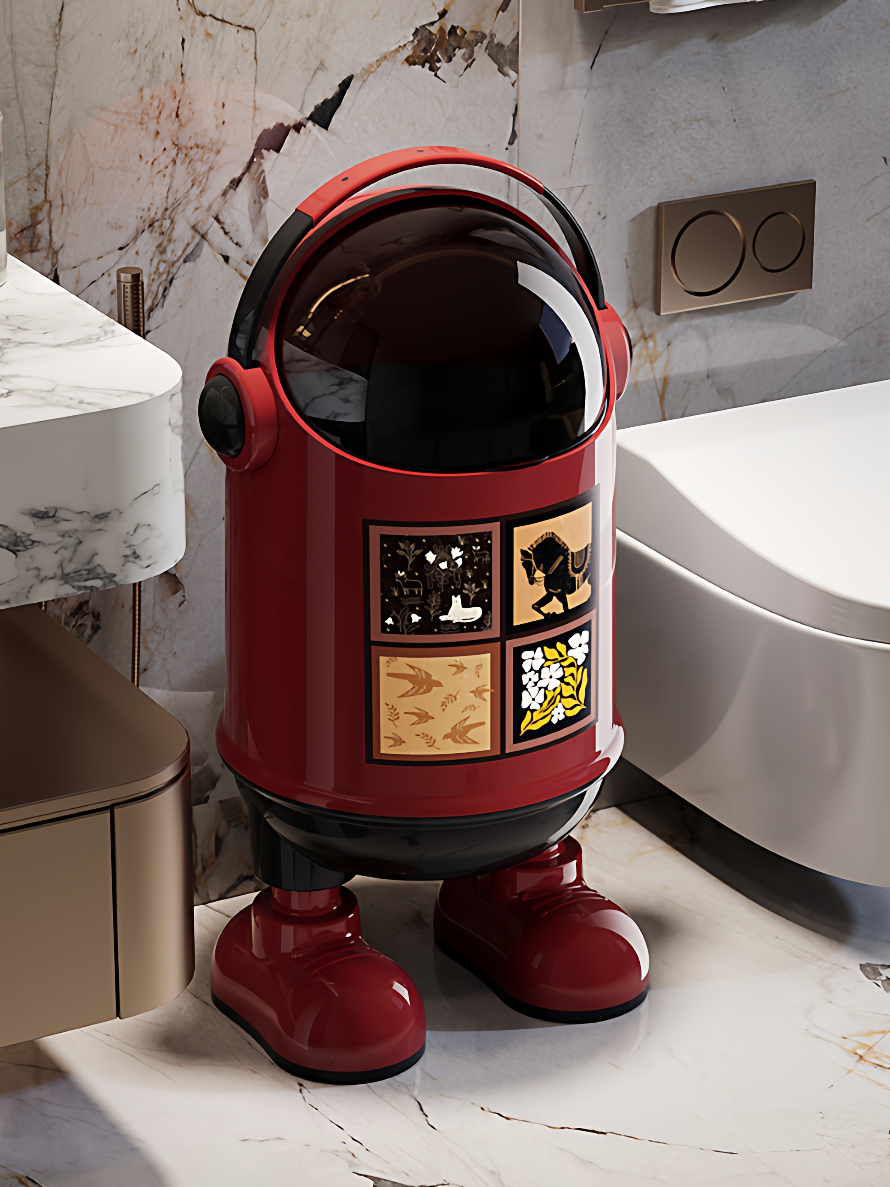 Trash Can for Home Use 2025 New Model Light Luxury High-End Kitchen Bathroom Toilet Living Room Vintage High Aesthetic Large Capacity