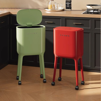 Trash Can for Home Use 2025 New Model Indoor Living Room Kitchen Dedicated No Bending Required Movable with Wheels High-Legged with Lid