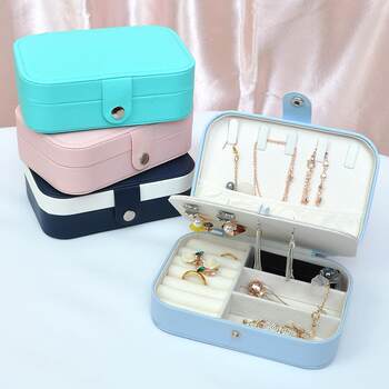Simple high-end jewelry box earrings necklace ring storage box double-layer portable antioxidant jewelry storage box