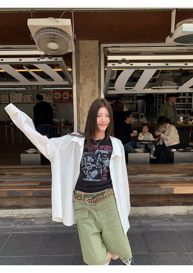 牙套大汪 【Ретро возвращение】 Американский ретро стиль рок контрастная печать прямые плечи приталенная футболка