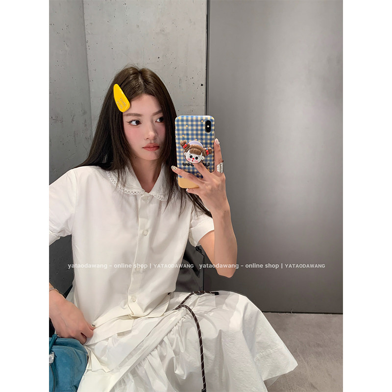 Женский комплект miu - белая рубашка с короткими рукавами и юбка в корейском стиле