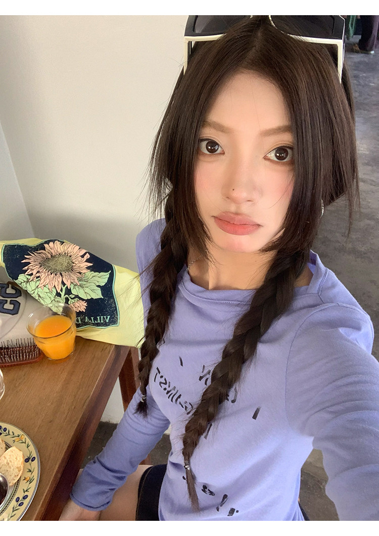 牙套大汪 【Basic Fashionista】 Состаренная футболка с длинными рукавами с потертым принтом букв