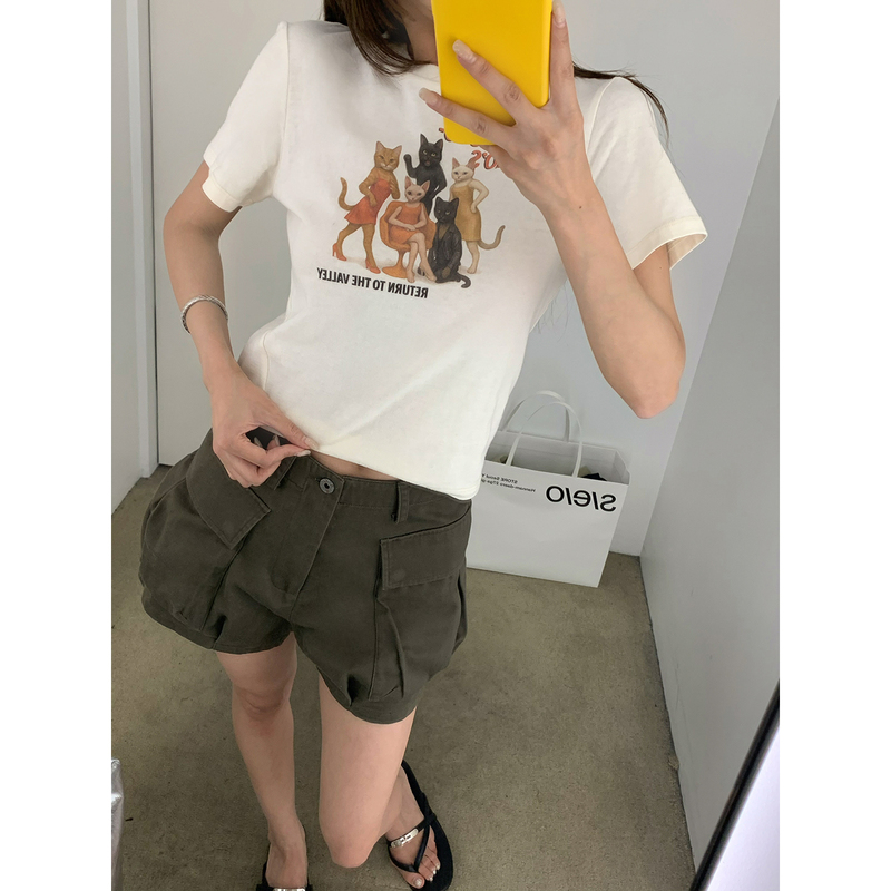 Braces-Wearing Big Dog [Cool and Spicy Girl] Simple Solid Color Work Shorts Loose High-Waisted Casual Everyday Five-Point Shorts