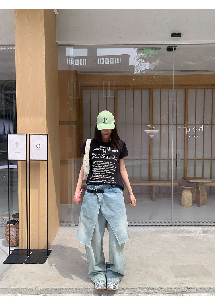 牙套大汪 [Буквенная формула] Повседневная футболка с коротким рукавом с принтом букв универсальная блуза