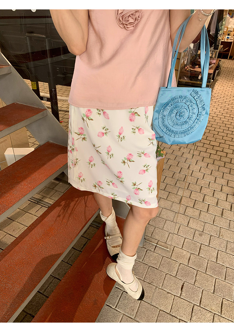 牙套大汪【Тайный сад】Нежная юбка из шифона с цветочным принтом, завязками по бокам и эластичным поясом со складками