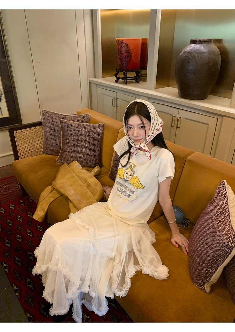 牙套大汪【仙德瑞拉】длинная юбка из сетки с неправильными кружевными краями и дизайнерской отделкой