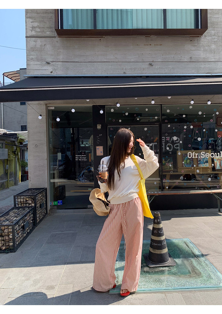 牙套大汪 【Каннские впечатления】 красные ретро полосатые широкие брюки с низкой талией